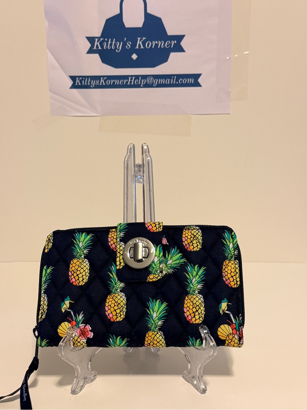 Vera Bradley Black Quilted Pineapple Turn-Lock Wallet